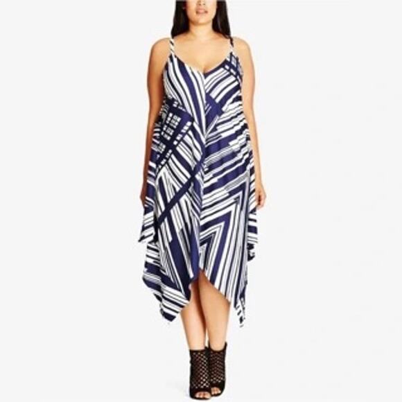 City Chic L/20 Riviera Handkerchief Hem Sundress Navy White - Picture 6 of 6